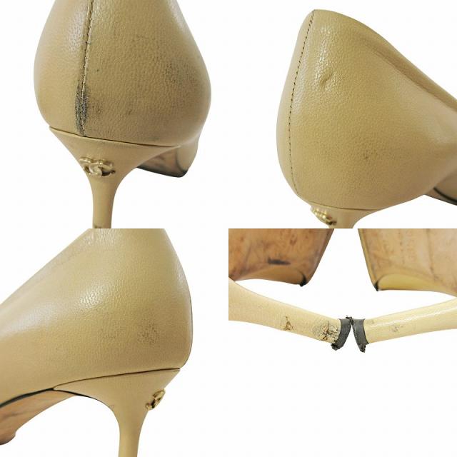 【中古】シャネル CHANEL ココマーク バイカラー ポインテッドトゥ パンプス ピンヒール レザー 36.5 23.5cm