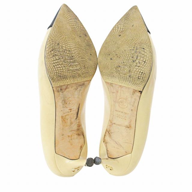 【中古】シャネル CHANEL ココマーク バイカラー ポインテッドトゥ パンプス ピンヒール レザー 36.5 23.5cm