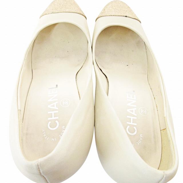 【中古】シャネル CHANEL ココマーク ラメ パンプス ハイヒール インヒール レザー 36.5 23.5cm ベージュ 0717