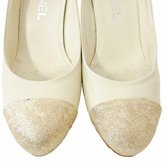 【中古】シャネル CHANEL ココマーク ラメ パンプス ハイヒール インヒール レザー 36.5 23.5cm ベージュ 0717