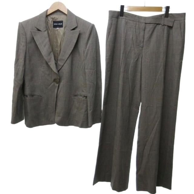 【中古】ジョルジオアルマーニ ベージュ チェック パンツスーツ ジャケット スラックス ベージュ 48 約XL