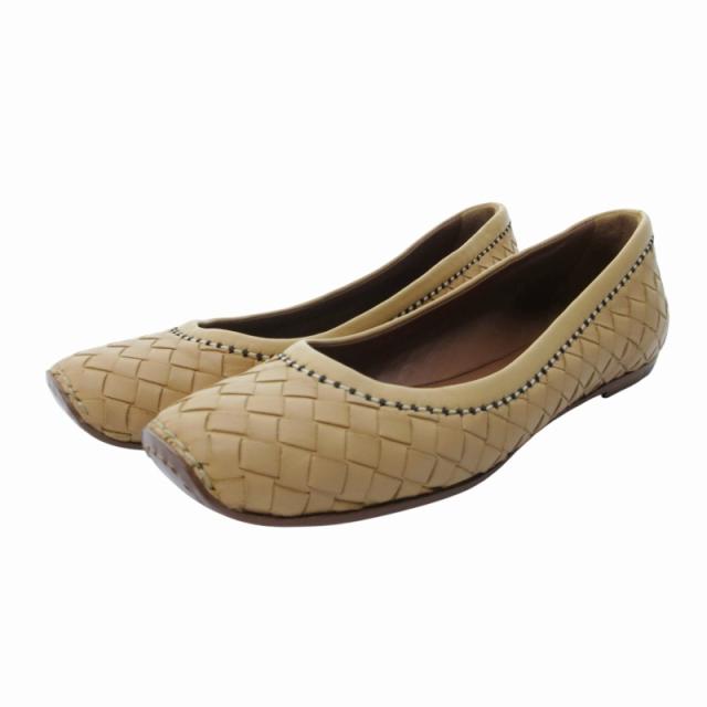 【中古】ボッテガヴェネタ BOTTEGA VENETA バレエシューズ フラット イントレチャート レザー 34.5 21.5cm ベージュ