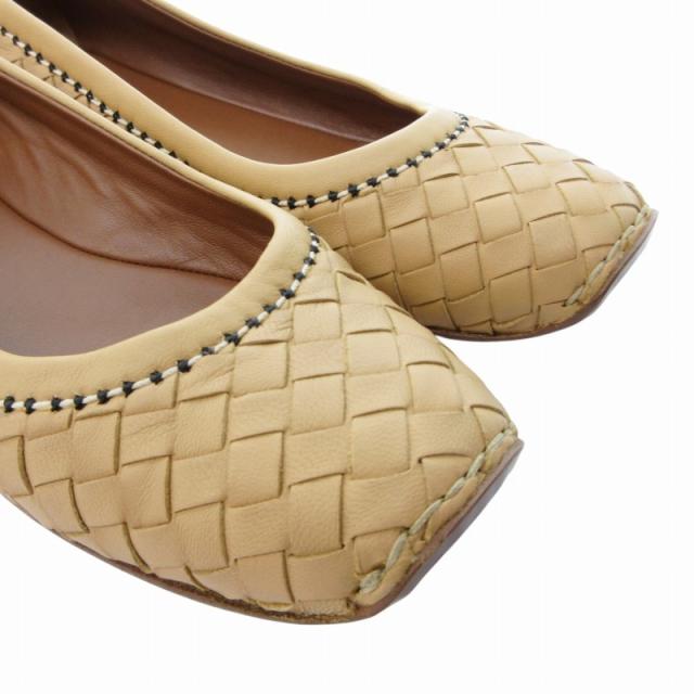 【中古】ボッテガヴェネタ BOTTEGA VENETA バレエシューズ フラット イントレチャート レザー 34.5 21.5cm ベージュ
