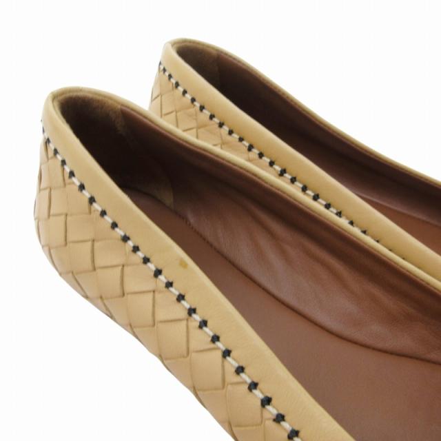 【中古】ボッテガヴェネタ BOTTEGA VENETA バレエシューズ フラット イントレチャート レザー 34.5 21.5cm ベージュ