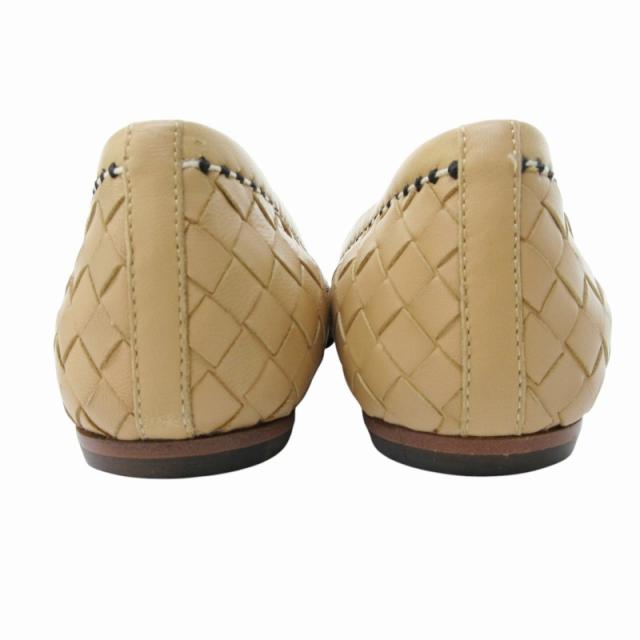 【中古】ボッテガヴェネタ BOTTEGA VENETA バレエシューズ フラット イントレチャート レザー 34.5 21.5cm ベージュ