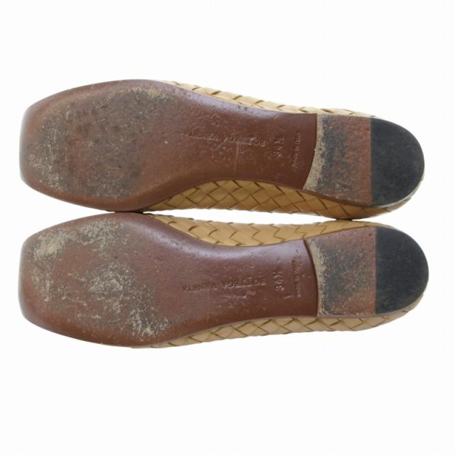 【中古】ボッテガヴェネタ BOTTEGA VENETA バレエシューズ フラット イントレチャート レザー 34.5 21.5cm ベージュ