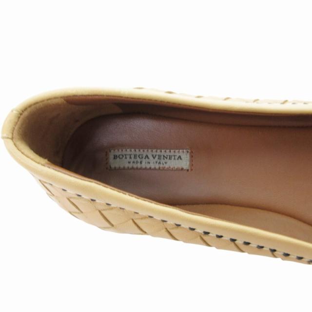【中古】ボッテガヴェネタ BOTTEGA VENETA バレエシューズ フラット イントレチャート レザー 34.5 21.5cm ベージュ