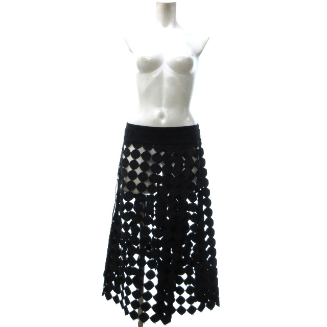 【中古】アドーア ADORE 美品 サークルレーススカート フレアスカート ロング Aライン 黒 ブラック 38 約M IBO77
