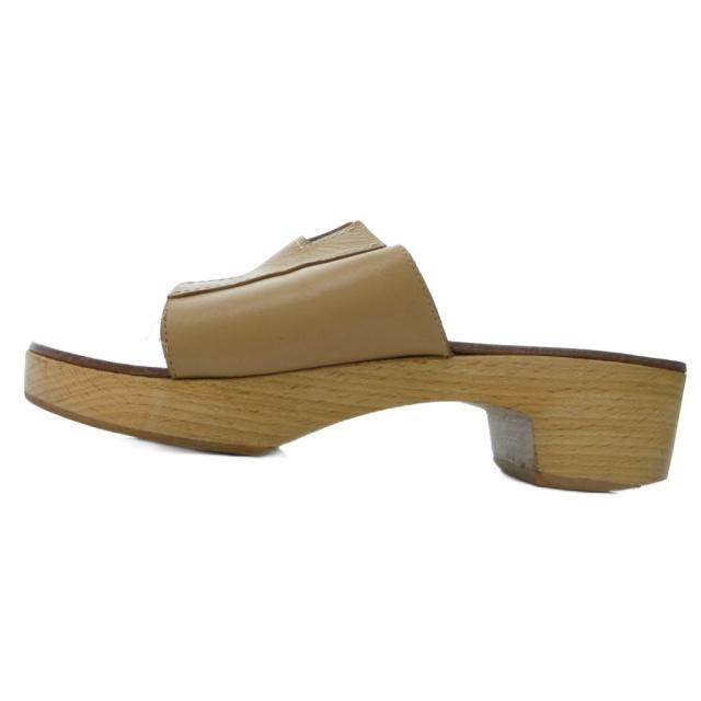 【中古】エルメス HERMES サンダル シューズ Hモチーフ レザー ウッドソール 36 23.0cm ベージュ 0828 レディース