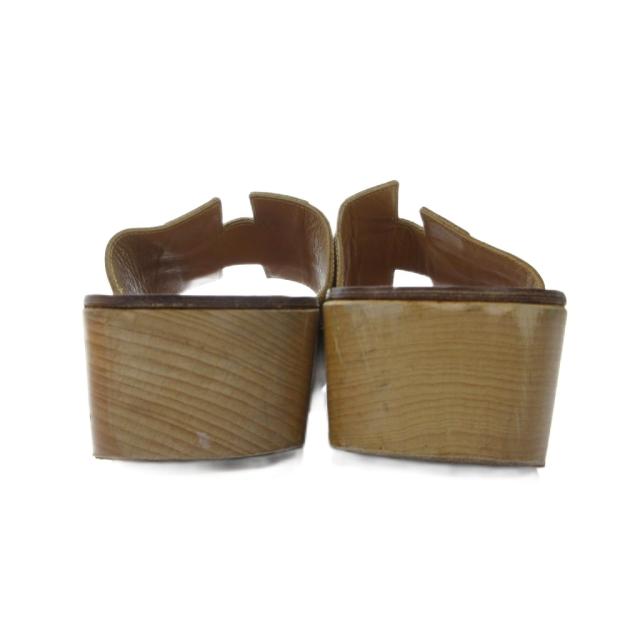 【中古】エルメス HERMES サンダル シューズ Hモチーフ レザー ウッドソール 36 23.0cm ベージュ 0828 レディース