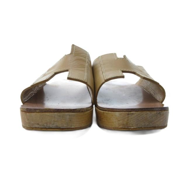 【中古】エルメス HERMES サンダル シューズ Hモチーフ レザー ウッドソール 36 23.0cm ベージュ 0828 レディース