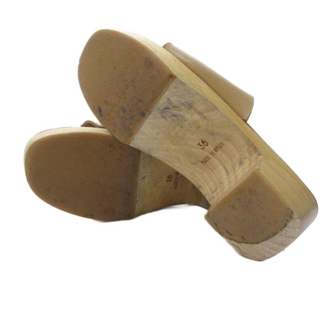 【中古】エルメス HERMES サンダル シューズ Hモチーフ レザー ウッドソール 36 23.0cm ベージュ 0828 レディース