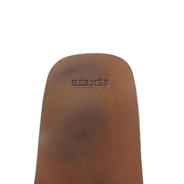 【中古】エルメス HERMES サンダル シューズ Hモチーフ レザー ウッドソール 36 23.0cm ベージュ 0828 レディース