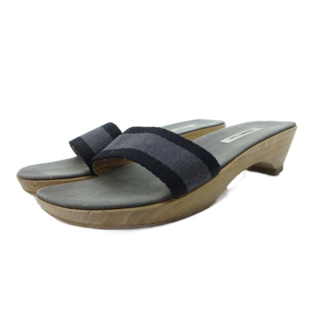 【中古】エルメス HERMES サンダル シューズ ウッドソール 37 24.0cm ベージュ グレー 0828 IBO79 レディース