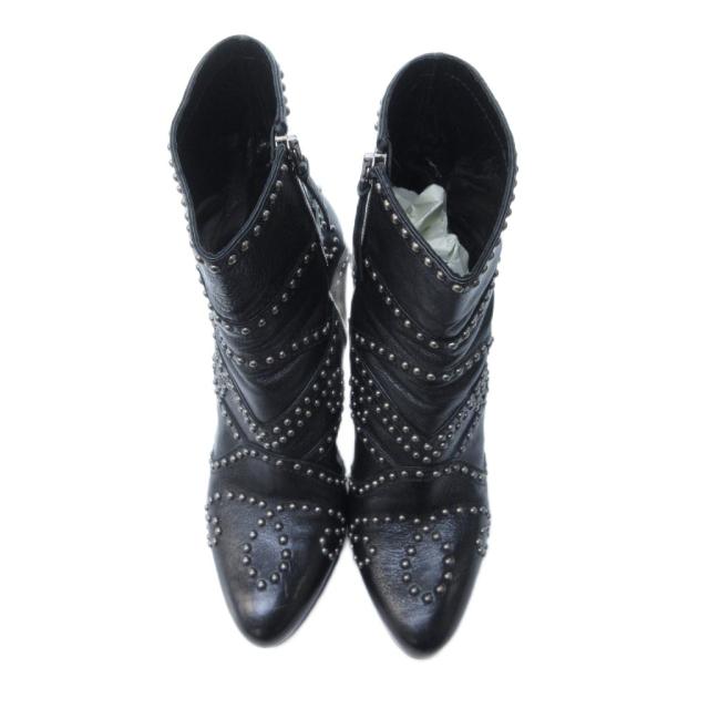【中古】ミュウミュウ miumiu スタッズ ショートブーツ ブーティ ハイヒール サイドジップ 黒 38 約24.5cm IBO79_5