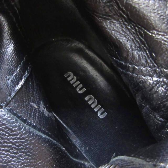 【中古】ミュウミュウ miumiu スタッズ ショートブーツ ブーティ ハイヒール サイドジップ 黒 38 約24.5cm IBO79_8