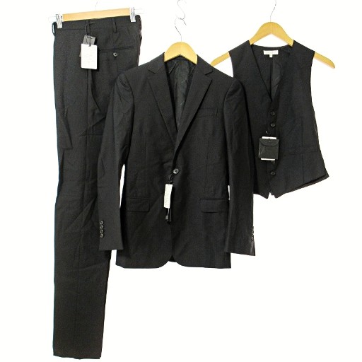 【中古】未使用品 デザインワークス タグ付 スリーピースセット シングル スーツ ウール シャドーストライプ 42 IBO73