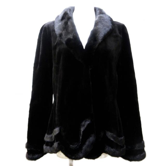 【中古】サガミンク SAGA MINK 銀サガ ハーフコート ファー 毛皮 シェアードミンク 切替 逆毛 裏地花柄 F ■MNK1