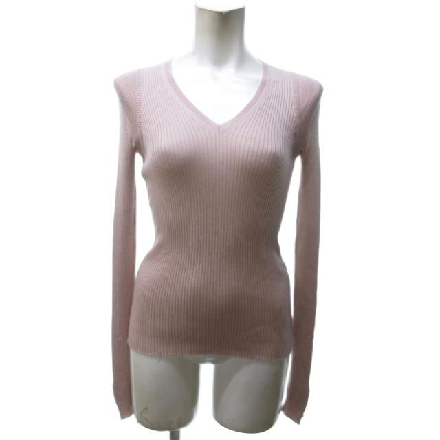 【中古】シャネル CHANEL カシミヤシルク リブニット セーター 長袖 Vネック ココマークボタン ピンク 38 約M