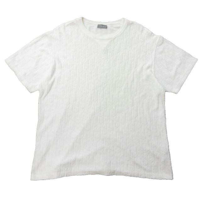【中古】ディオールオム 美品 21SS オブリークジャガードパイルTシャツ カットソー 半袖 白 L 113J692A0614