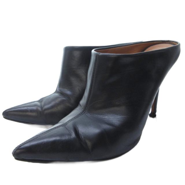 【中古】セリーヌ CELINE フィービー期 ポインテッドトゥ ミュール サンダル ハイヒール 黒 ブラック 約22.5cm