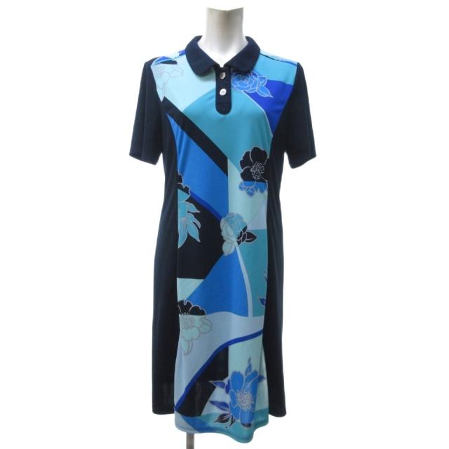 【中古】レオナールスポーツ LEONARD SPORT シャツワンピース ひざ丈 半袖 花柄 総柄 マルチカラー 40 約L IBO81