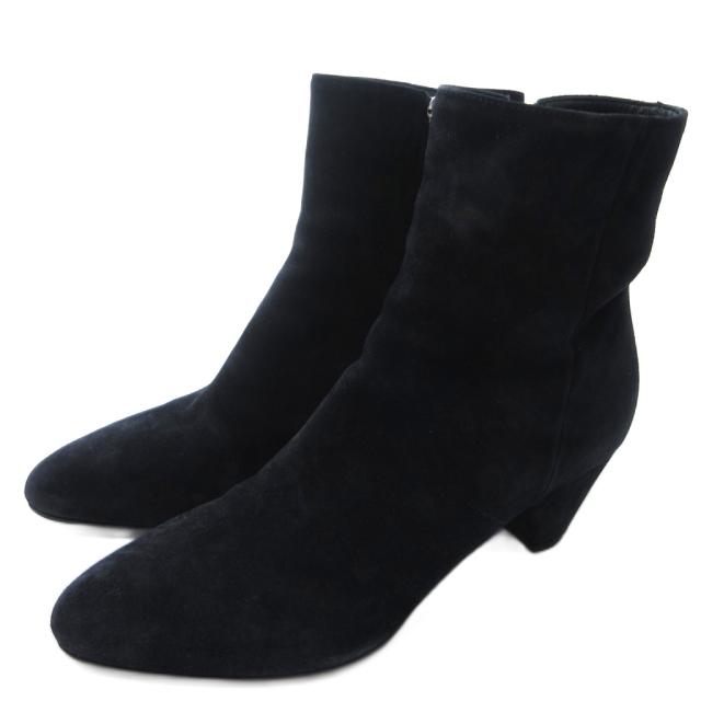 【中古】ミュウミュウ miumiu スエード ショートブーツ ポインテッドトゥ サイドジップ 黒 ブラック 約24.5cm IBO81