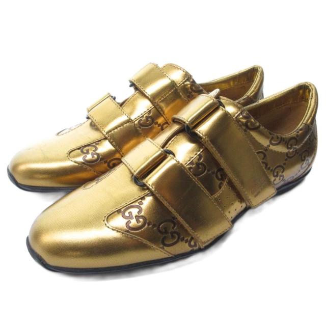 【中古】グッチ GUCCI 美品 GGスプリーム ベルクロ スニーカー ローカット ゴールド 35 約22.5cm IBO81