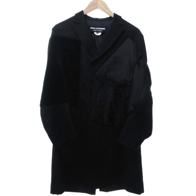 【中古】ジュンヤワタナベ コムデギャルソン AD2014 ウール コート 異素材切替 パッチワーク 黒 ブラック S JN-C001