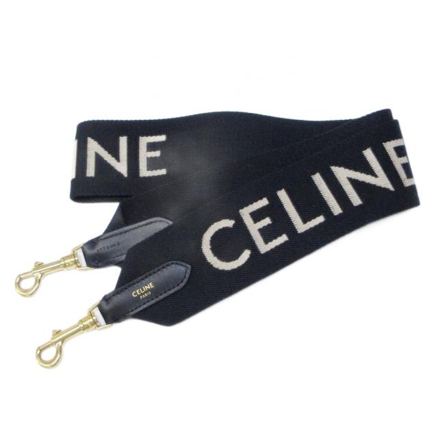 【中古】セリーヌ CELINE 美品 ロゴ ジャカード ショルダーストラップ 黒 ブラック ベージュ 1027 レディース