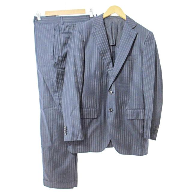 【中古】トゥモローランド TOMORROWLAND ロロピアーナ生地 シングルスーツ セットアップ ストライプ 48 紺 ネイビー
