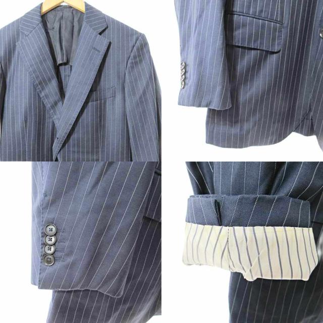 【中古】トゥモローランド TOMORROWLAND ロロピアーナ生地 シングルスーツ セットアップ ストライプ 48 紺 ネイビー 中古】トゥモローランド TOMORROWLAND ロロピアーナ生地 シングル