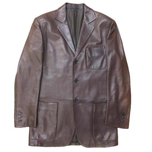 【中古】ロエベ LOEWE ラムレザー コート ジャケット 茶 ブラウン 48 約M IBO81 1107 メンズ