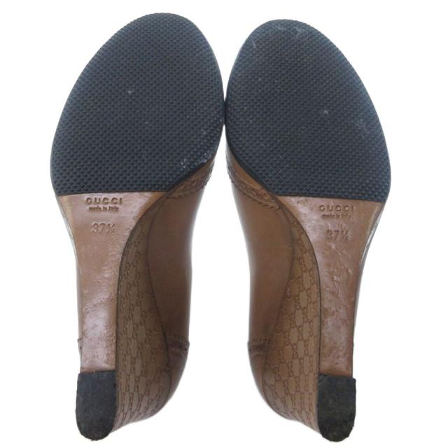 【中古】グッチ GUCCI シマ ウェッジヒール パンプス GG柄 ラウンドトゥ 茶 ブラウン 約24.5cm IBO83 1112 レディース_6