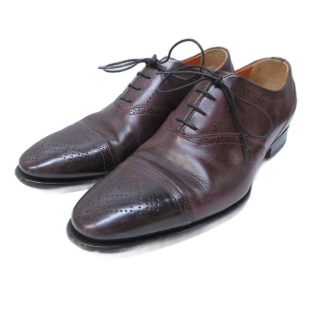【中古】サントーニ SANTONI 16294 ドレスシューズ レザー 内羽根 メダリオン ストレートチップ 6 1/2 約25.5cm IBO83
