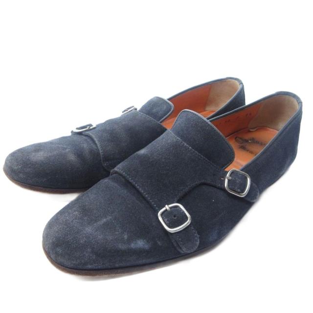 【中古】サントーニ SANTONI 12747 スエード ダブルモンクストラップ ローファー スリッポン 紺 ネイビー 約26.5cm