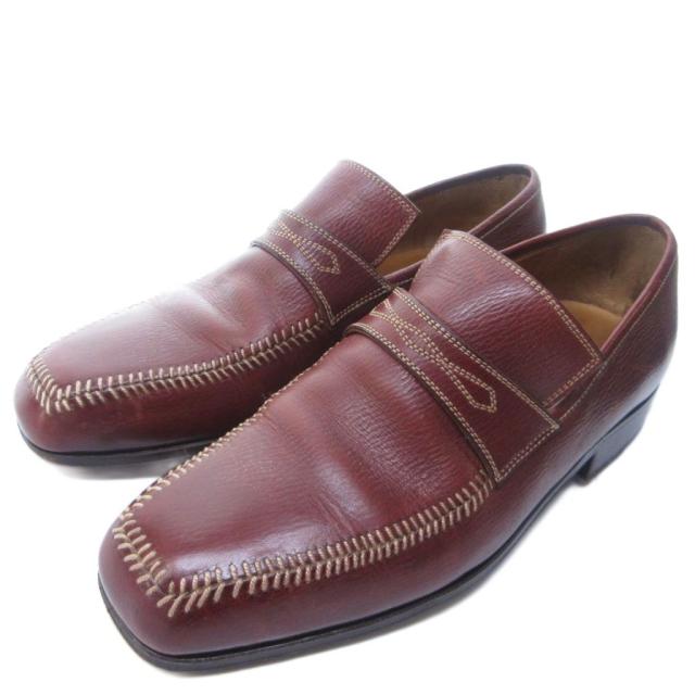 【中古】ステファノベーメル Stefano Bemer ハンドステッチ ローファー スリッポン Uチップ スクエアトゥ 茶 約26cm