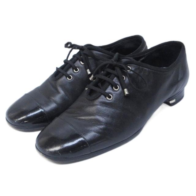 【中古】シャネル CHANEL ドレスシューズ ココマーク 金具 レザー トゥ切替 エナメル レースアップ 36 約23cm IBO83