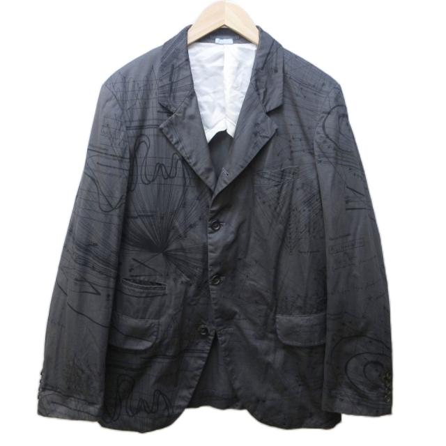 【中古】コムデギャルソンオムドゥ AD2019 Marco Fusinato テーラードジャケット ブレザー アート デザイン 総柄 L