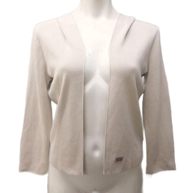 【中古】フォクシー FOXEY 美品 カーディガン リラックス フーディ ニット ロゴプレート 7分袖 38 約S 37464 IBO84