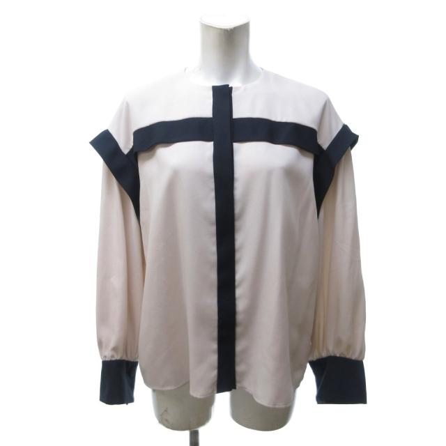 【中古】アドーア ADORE 23SS バイカラージョーゼットブラウス シャツ 長袖 クルーネック ストレッチ ベージュ 約M