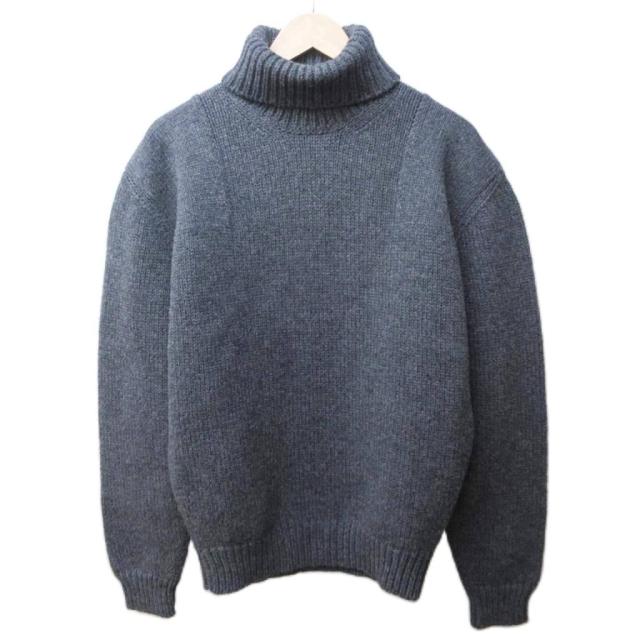 【中古】プラダ PRADA 美品 2022 シェットランドウール ニット セーター タートルネック 三角ロゴ パッチ 46 ■MNK3