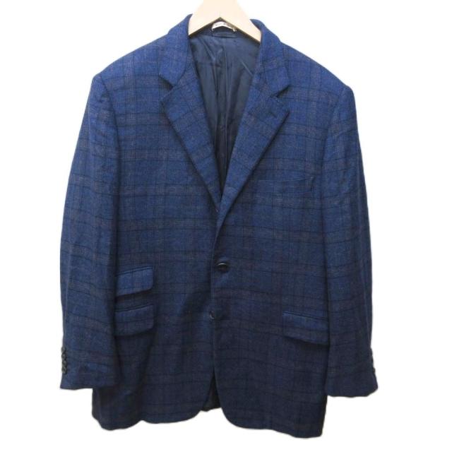 【中古】エルメス ピュアカシミア テーラードジャケット ブレザー ツイード チェック 段返り 総裏 3B 52 約XL