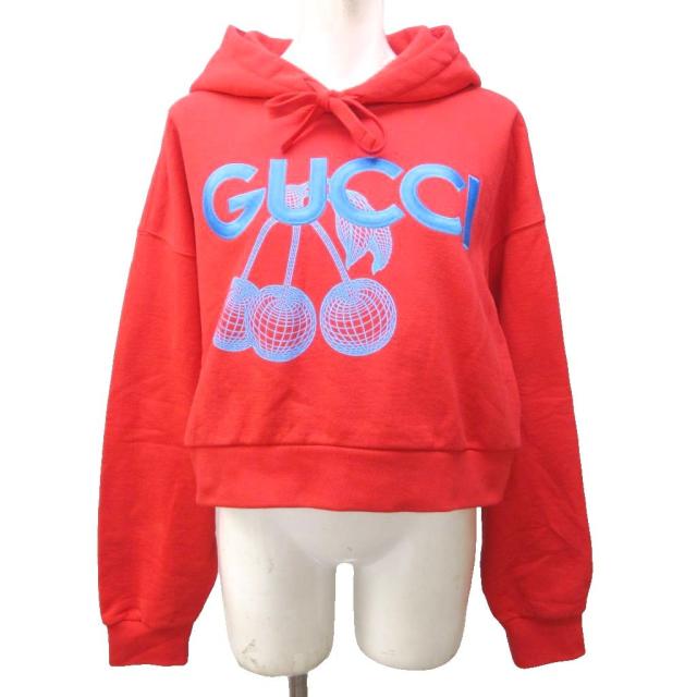 【中古】未使用品 グッチ タグ付 23AW クロップド パーカー フーディ スウェット ロゴ チェリー プリント 776910 M