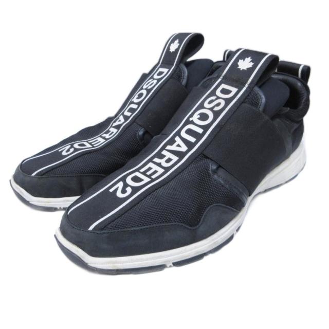 【中古】ディースクエアード DSQUARED2 ロゴ スリッポン スニーカー レザー 切替 ナイロン 42 約27cm 黒 IBO85