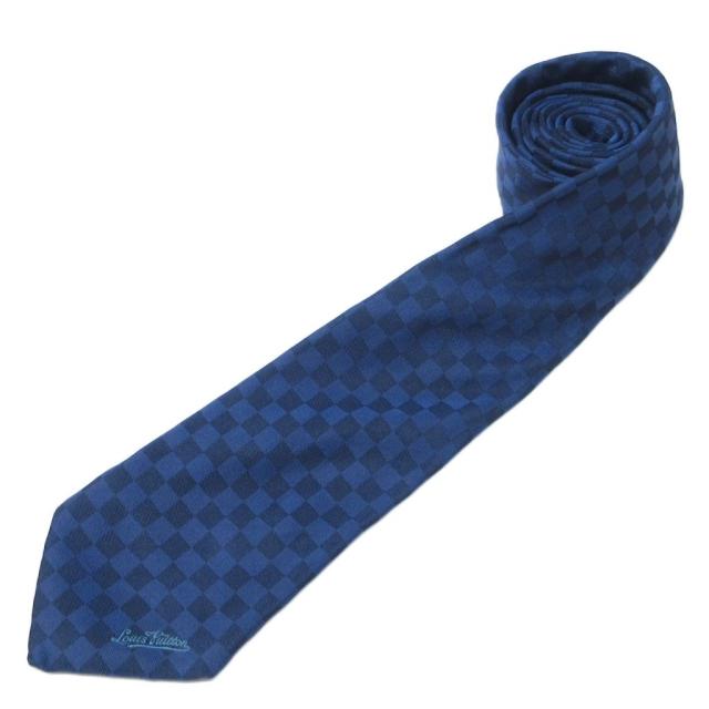 【中古】ルイヴィトン ダミエ クラヴァット HAWAII ハワイ ネクタイ シルク チェック ロゴ 刺繍 レギュラータイ IBO85