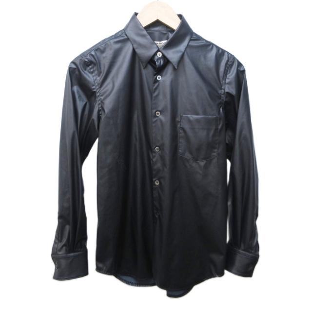 【中古】コムデギャルソン COMME des GARCONS AD2024 フェイクレザー シャツ ストレッチ 長袖 XS 黒 GN-B008 IBO83