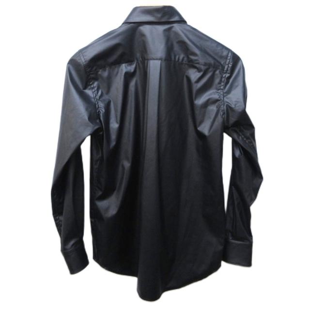 【中古】コムデギャルソン COMME des GARCONS AD2024 フェイクレザー シャツ ストレッチ 長袖 XS 黒 GN-B008 IBO83_1