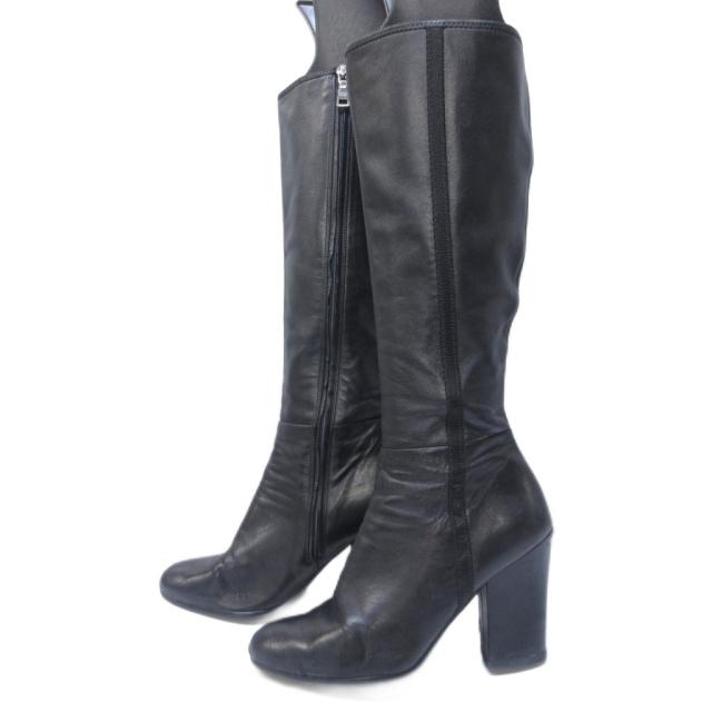 【中古】プラダスポーツ PRADA SPORT ストレッチ サイドファスナー ロングブーツ レザー ブラック 36.5 約23.5cm_1