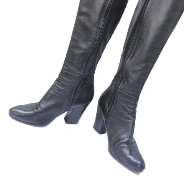 【中古】プラダスポーツ PRADA SPORT ストレッチ サイドファスナー ロングブーツ レザー ブラック 36.5 約23.5cm_2